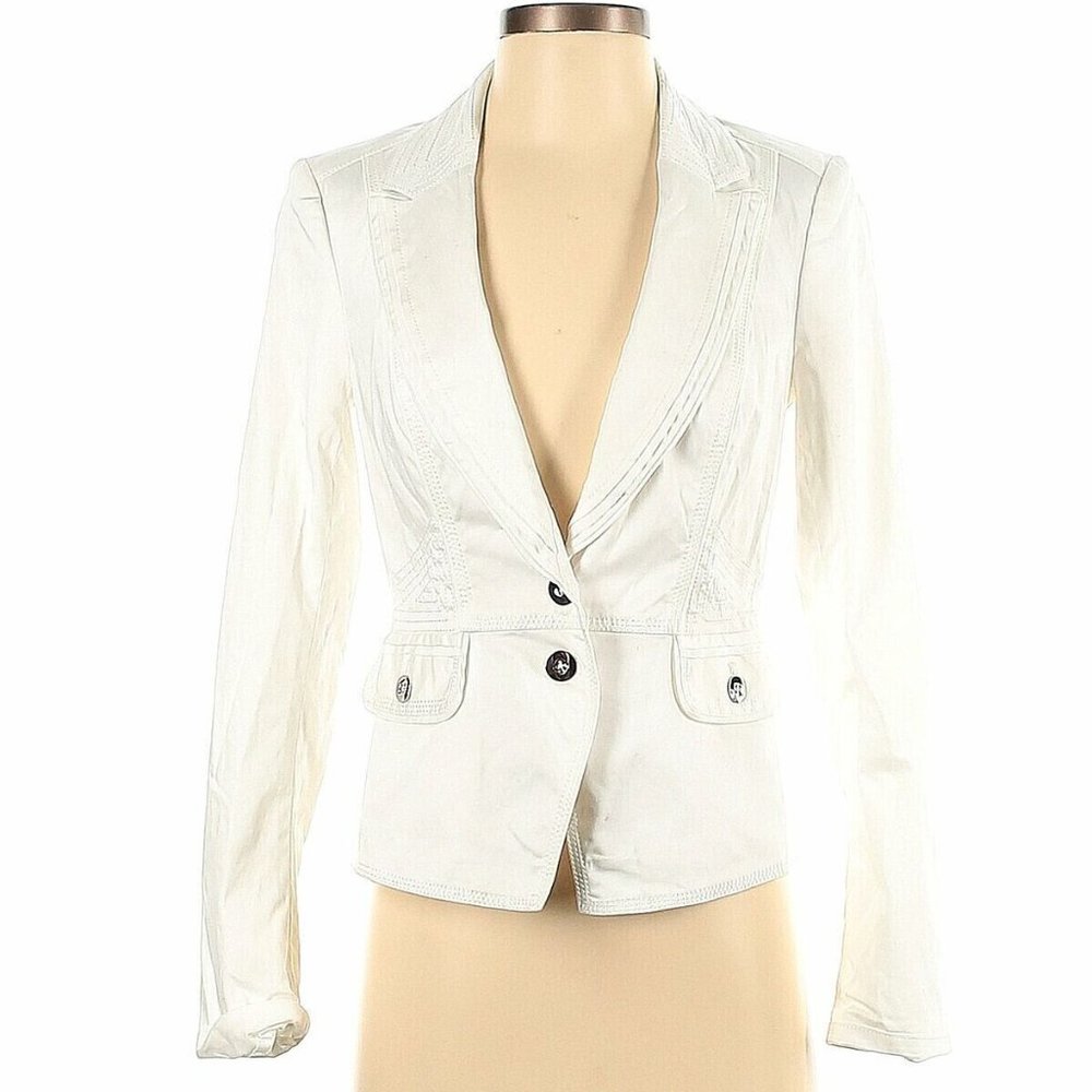 EUC White House Black Market Blazer White/Cream Silver Buttons Size 00